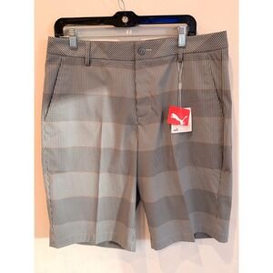 Puma Golf Shorts Mens 34 Plaid Performance Stretch NWT Gray Orange